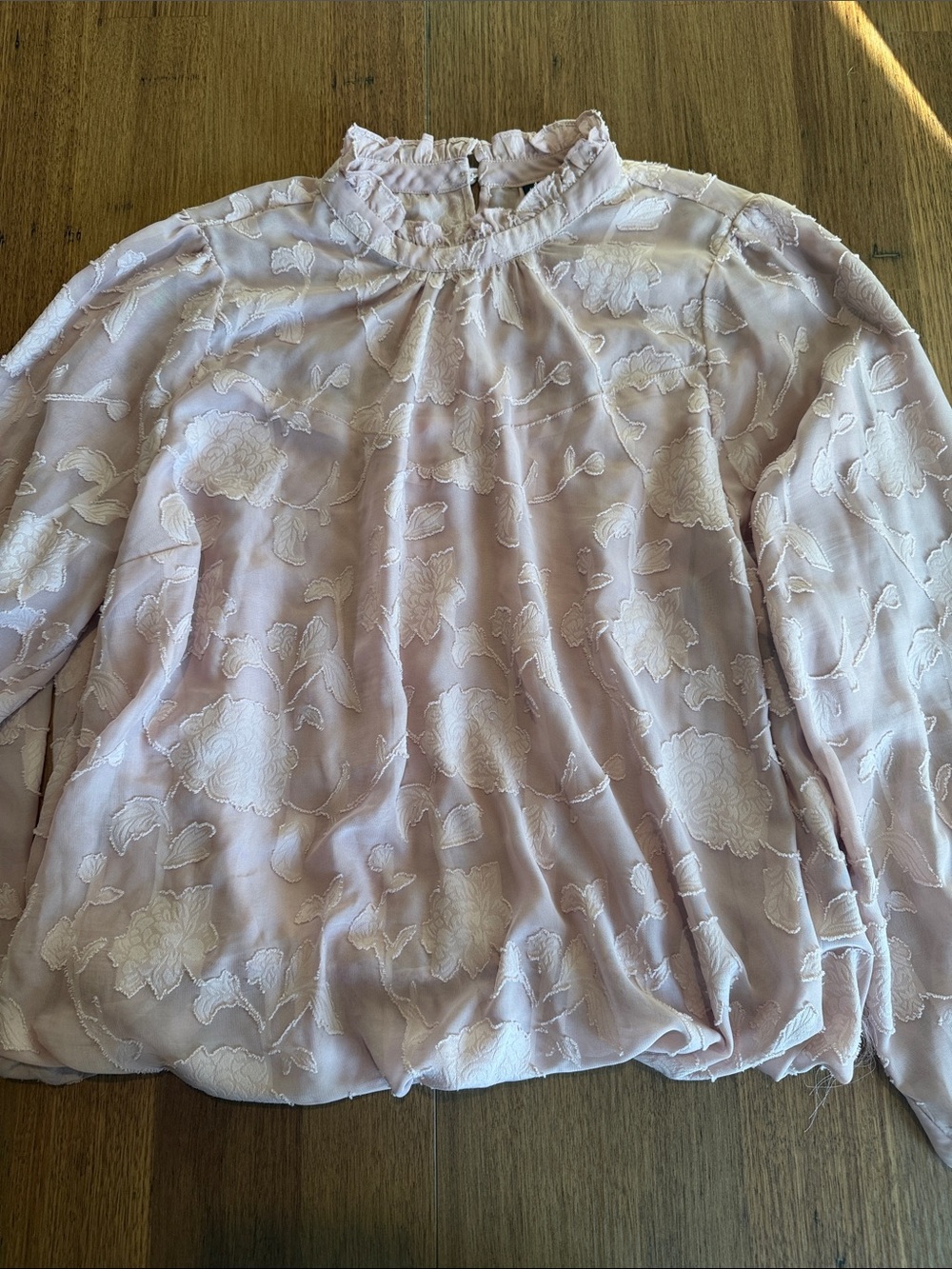 torrid Pale Pink Floral Jacquard Ruffled Mock-Neck Blouse
